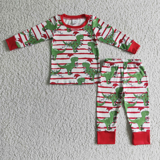 BLP0110 RTS dinosaur christmas long sleeve boy pajamas outfit
