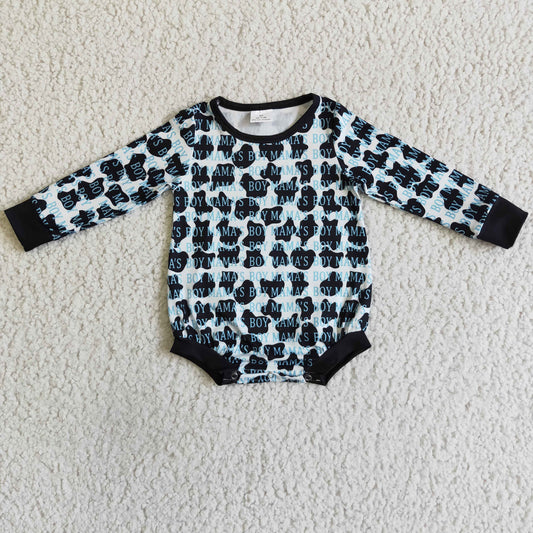 Promotion RTS LR0039  mama's boy cow print green long sleeve romper 0709