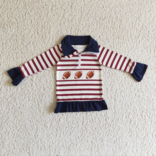1018 RTS GT0053 brown football zipper girl long sleeve pullover top shirt