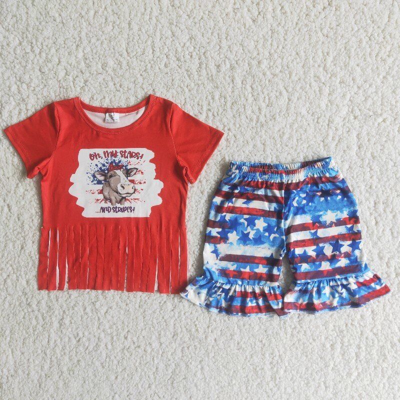 promotion RTS price C15-2 American national day red short sleeve short pants outfit
