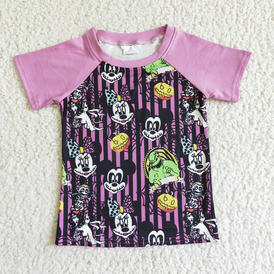 RTS 0804 purple halloween pumpkin cartoon mouse short sleeve top boy girl top shirt