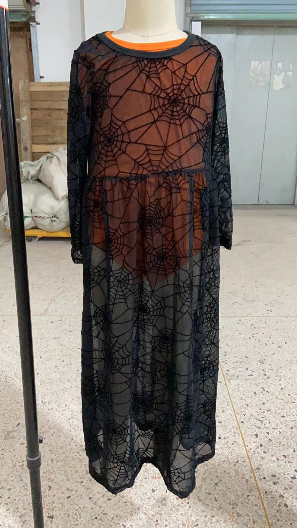 RTS tulle black GBO0059 long sleeve spider web halloween gauzy girl outfit 20230516