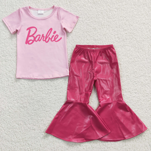 组合GSPO barbie short sleeve leather pants girl outfit 20230308