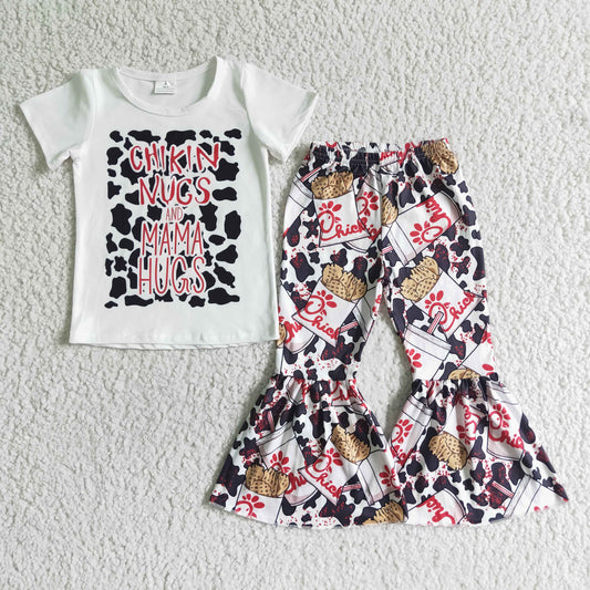 promotion RTS cow white top chick chicken mama hogs bell bottom girl outfit