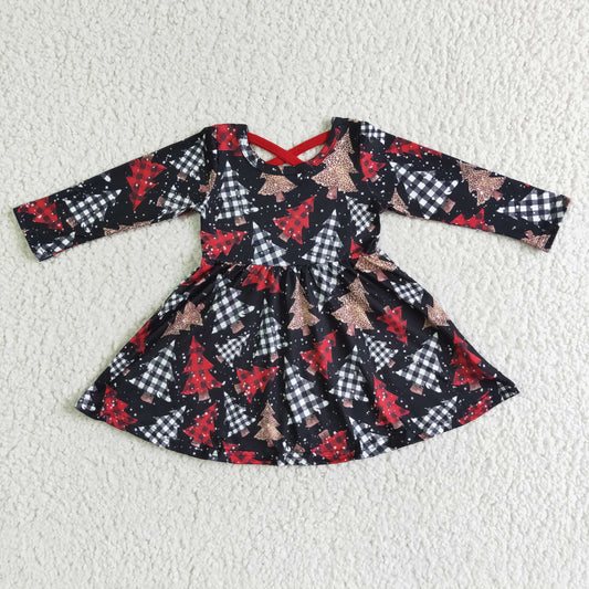 Christmas black red white plaid long sleeve dress 0614 RTS