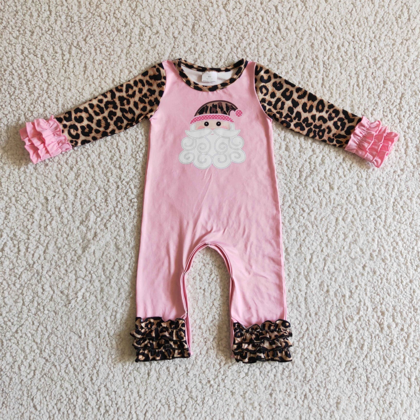 christmas Santa pink long sleeve girl romper 1024 RTS