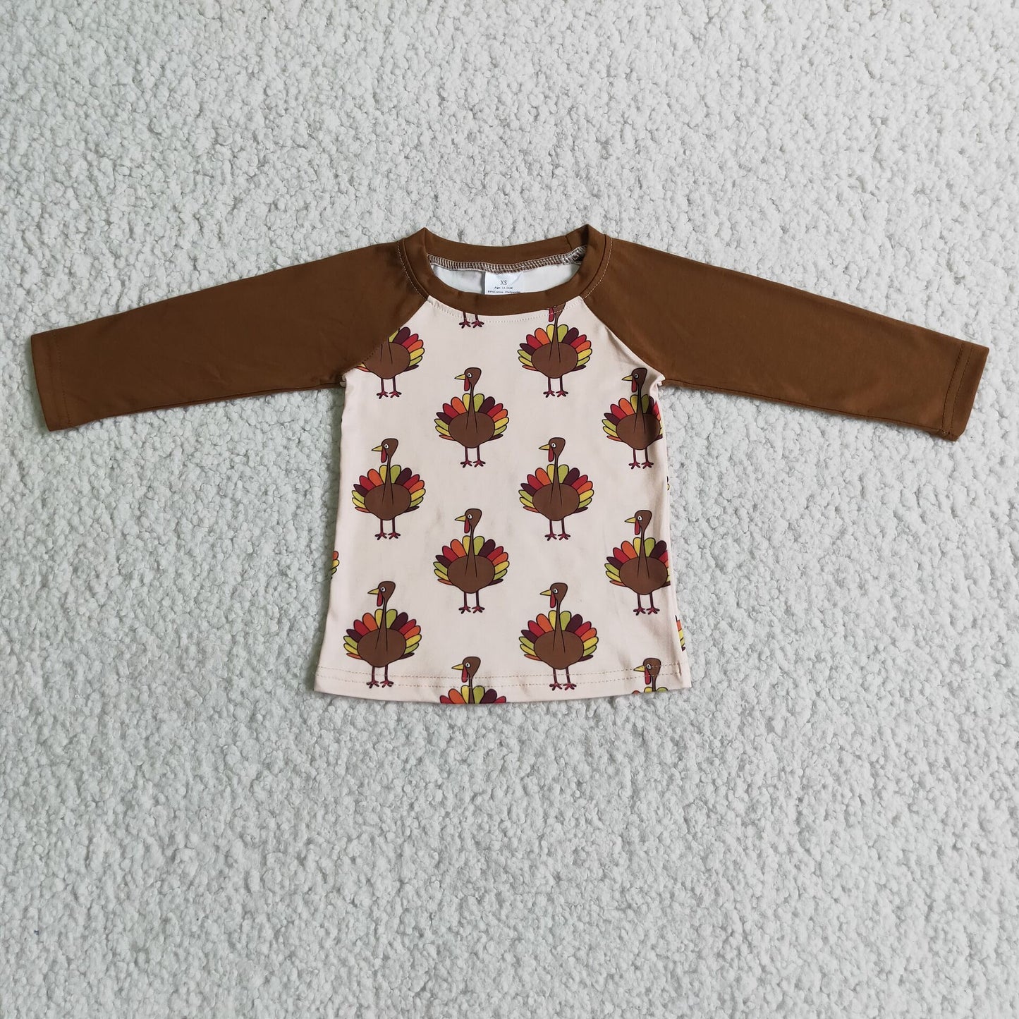 promotion RTS 6 C6-34 Turkey print brown thanksgiving clothes boy raglan long sleeve top