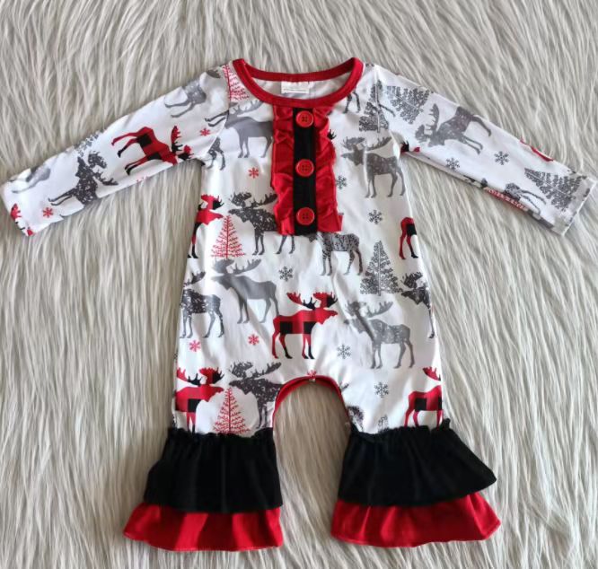 RTS cartoon reindeer girls christmas kids romper 0601