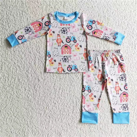 BLP0103 cow farm long sleeve jogger boy pajamas outfit 20230104 RTS
