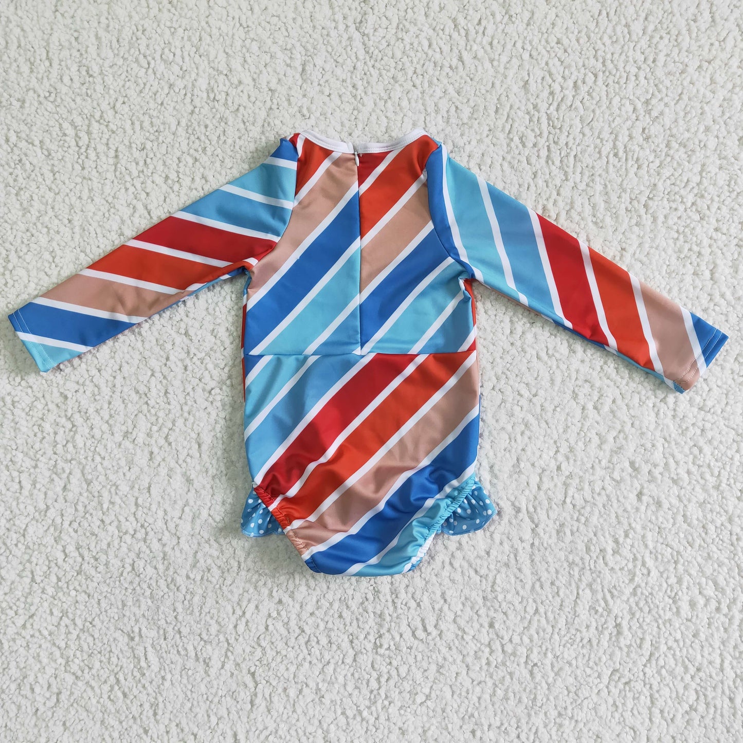 blue red orange stripe girl swim suit swimwear 0325
