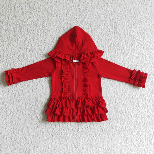 GT0019 red Ruffle print zipper design hoodie loose kids coat 0812 RTS