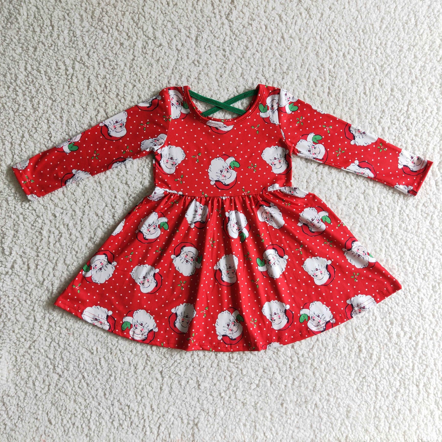 Christmas cartoon RED santa crisscross long sleeve girl dress RTS 0912