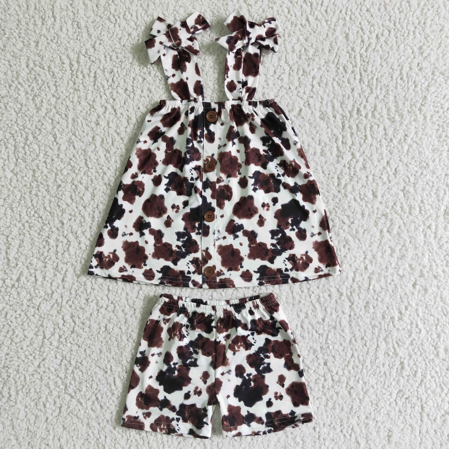 RTS shoulder strap cow print short sleeve shorts girl outfits 0330