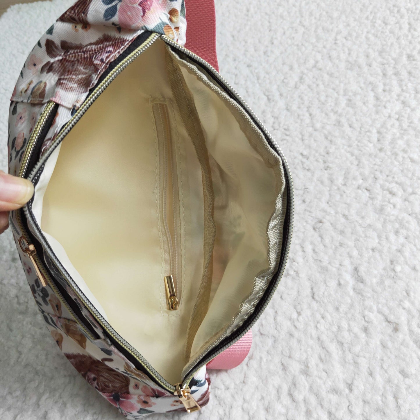 RTS the Fanny pack 13*5.7*3 inches Waist Bag pink cow floral bag 0708