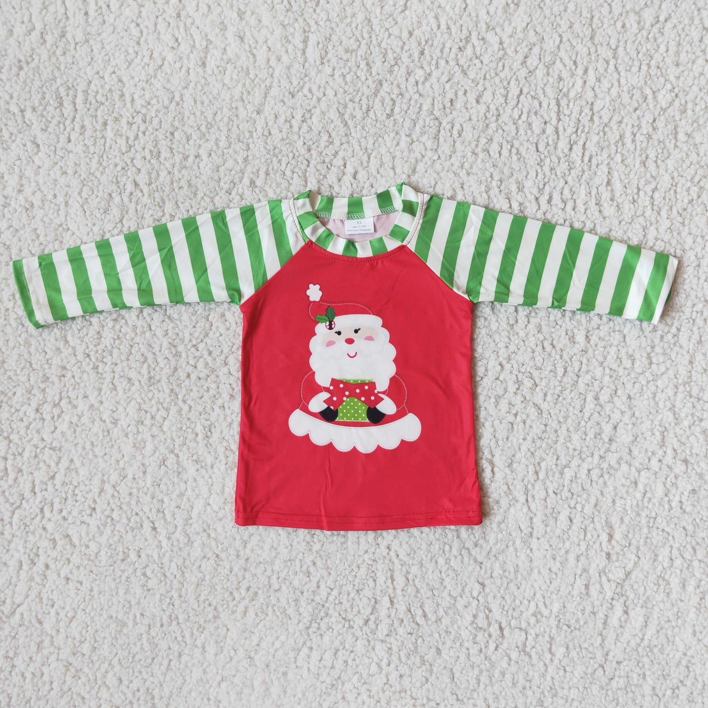 promotion RTS 6 A32-1 Christmas boy cartoon santa green white stripe red long sleeve top