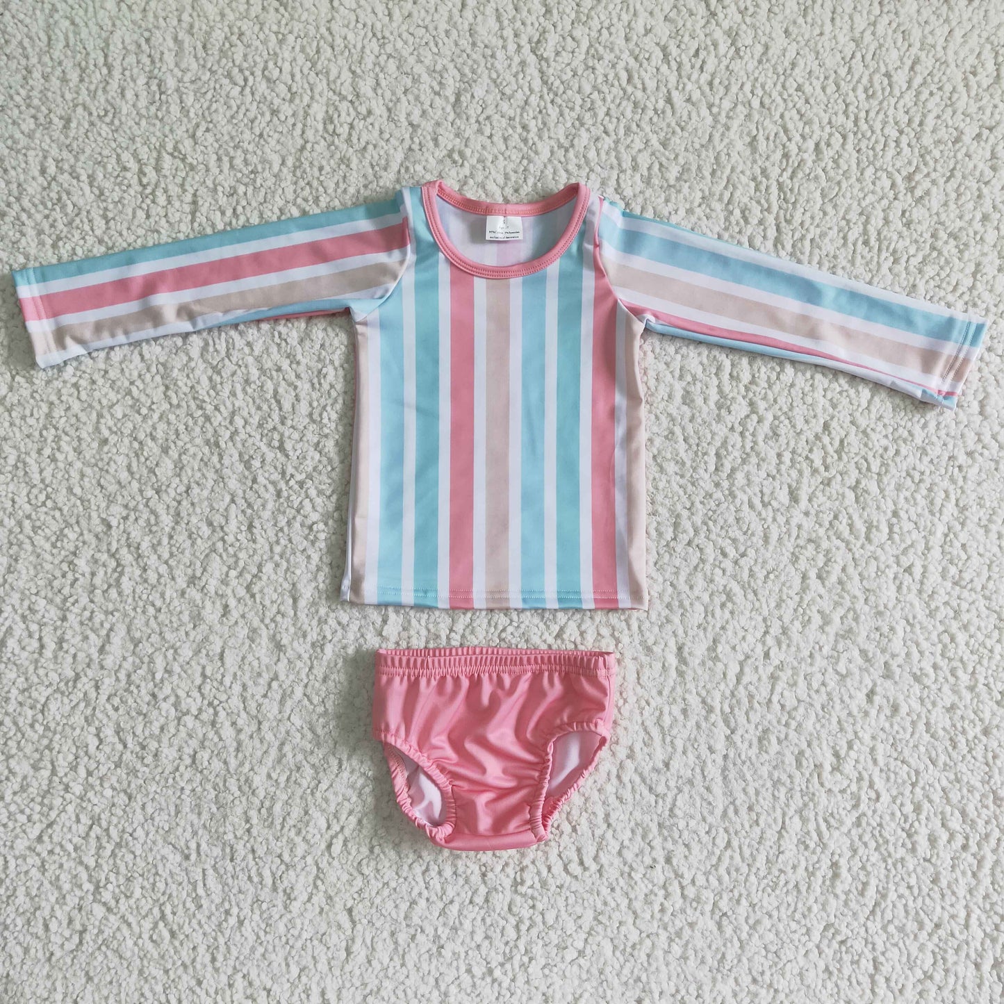 S0020 colorful candy color pink stripes bummie girls swimwear RTS