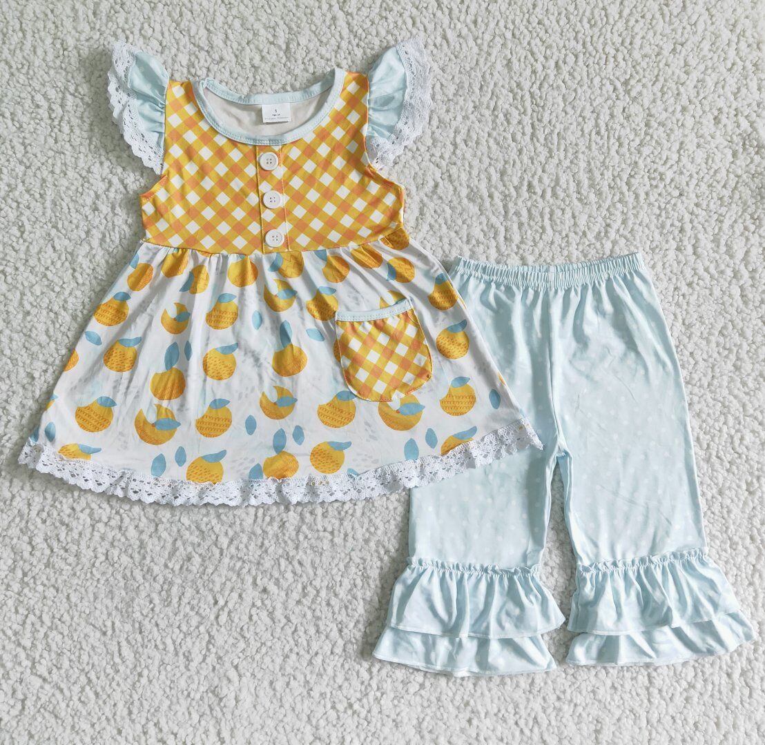 RTS yellow begonia Orange lemon puffy sleeves pockets dress 0708