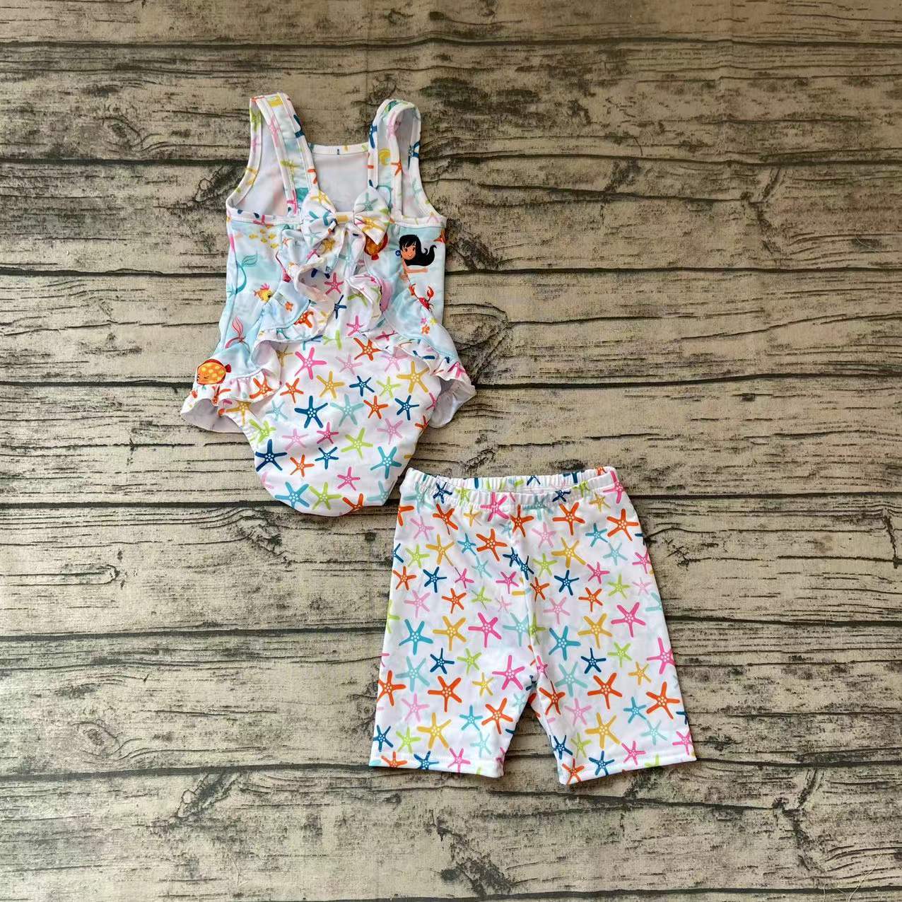 cartoon star starfish crab white mermaid girl swimwear Jan0122