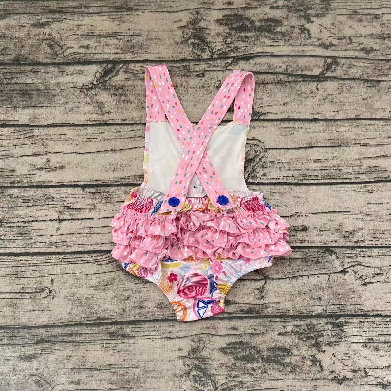 pink fruit Lemon orange ruffles short sleeve romper 1208 RTS