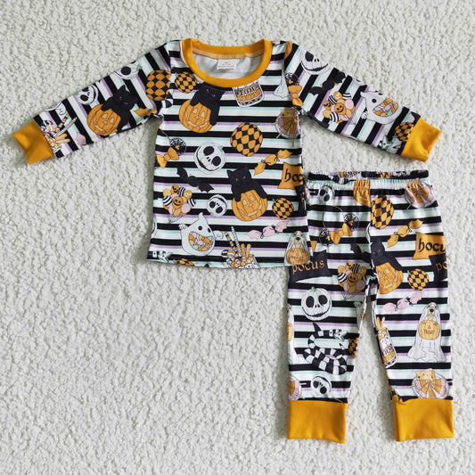 BLP0088 RTS orange pumpkin halloween long sleeve pants BOY pajamas outfit 0905