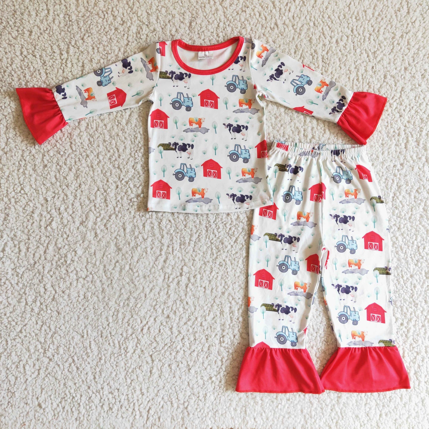 promotion cow farm long sleeve jogger girl boy pajamas outfit 1013 RTS