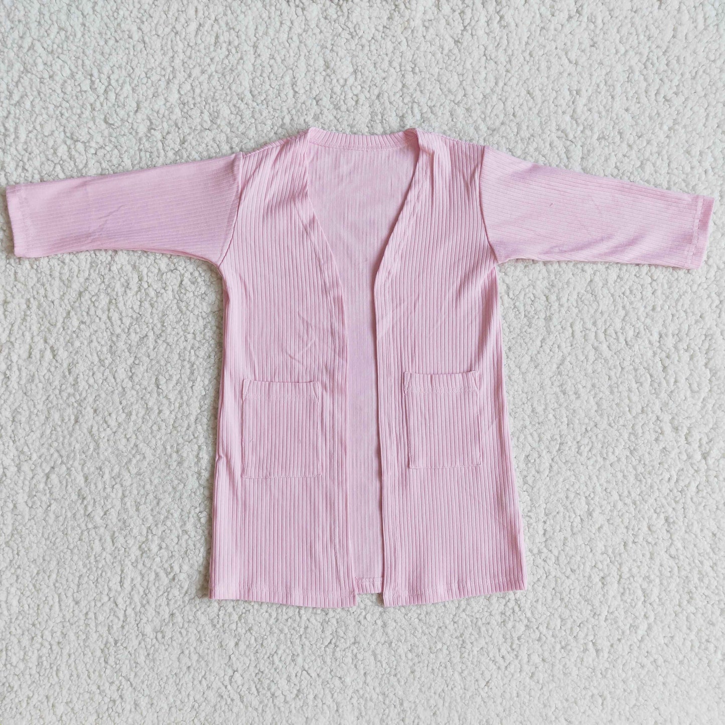 Pale pink solid color pocket cotton long sleeve cardigan