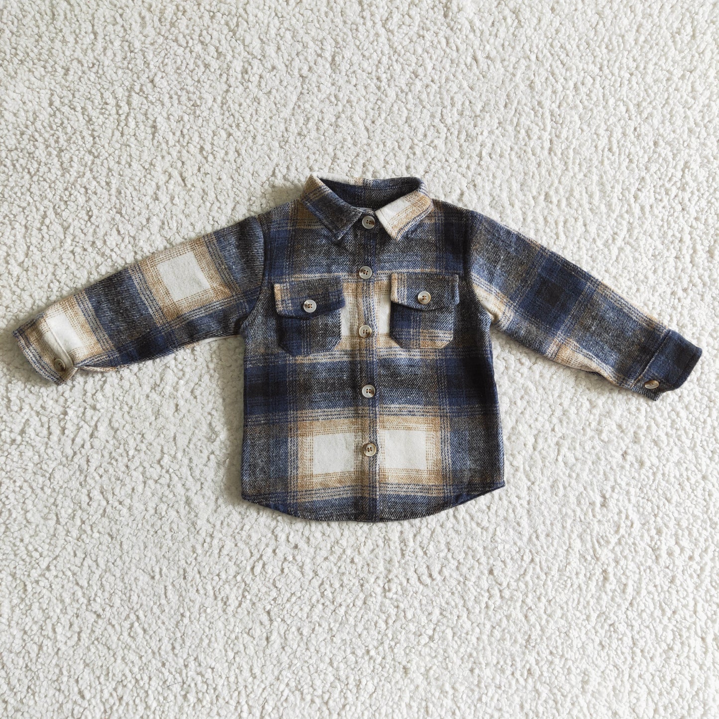 BT0117 blue plaid long sleeve Cotton top boy top shirt 1029