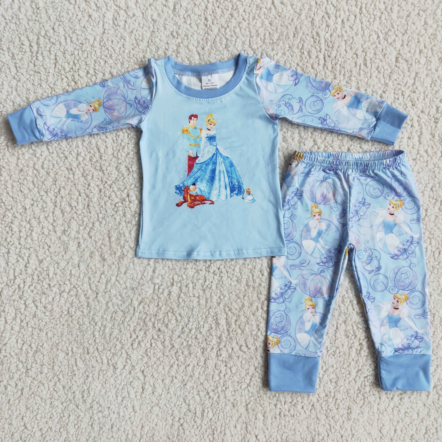 promotion 6 A1-2 cartoon light blue long sleeve girl princess pajamas girl outfit