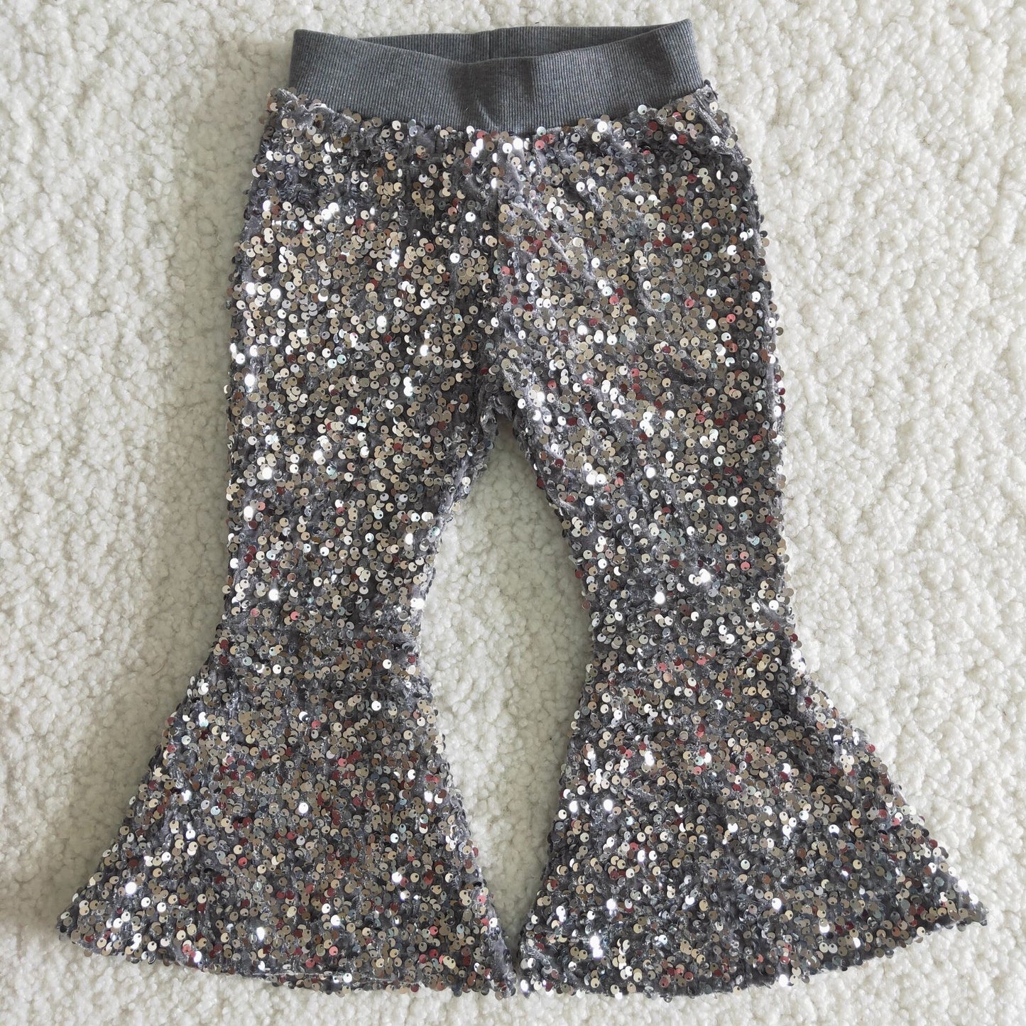 girl bell bottom gray sequin long pants RTS Free shipping order $100+