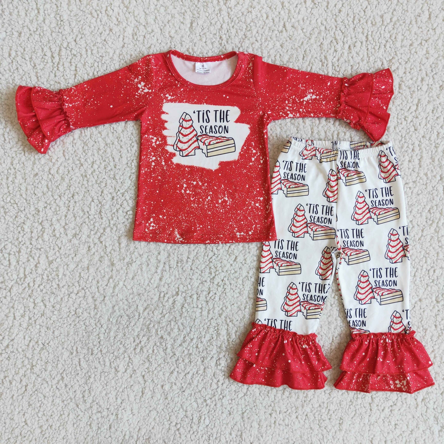 promotion 6 B13-30 tis the season red white lace girl long sleeve pant outfit 20230615 RTS