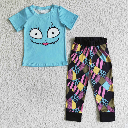 RTS BSPO0022 Halloween blue short sleeve patch jogger boy pajamas outfit 0725
