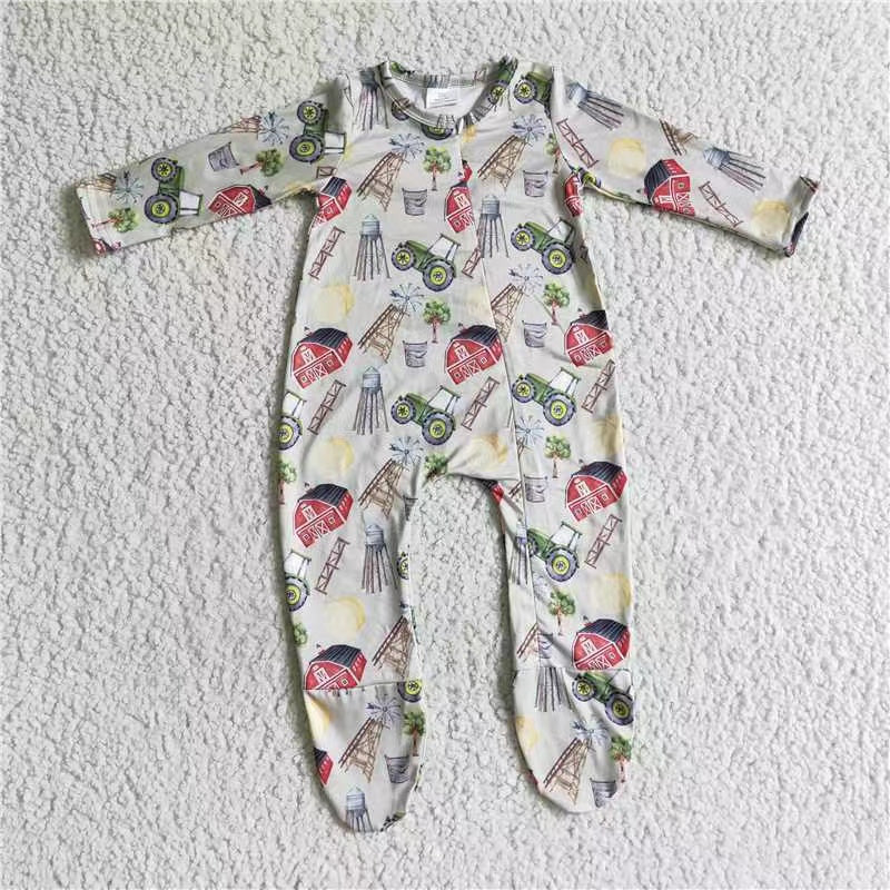 PROMOTION PRICE LR0099 tractor long sleeve zipper baby boy girl romper RTS 20230323