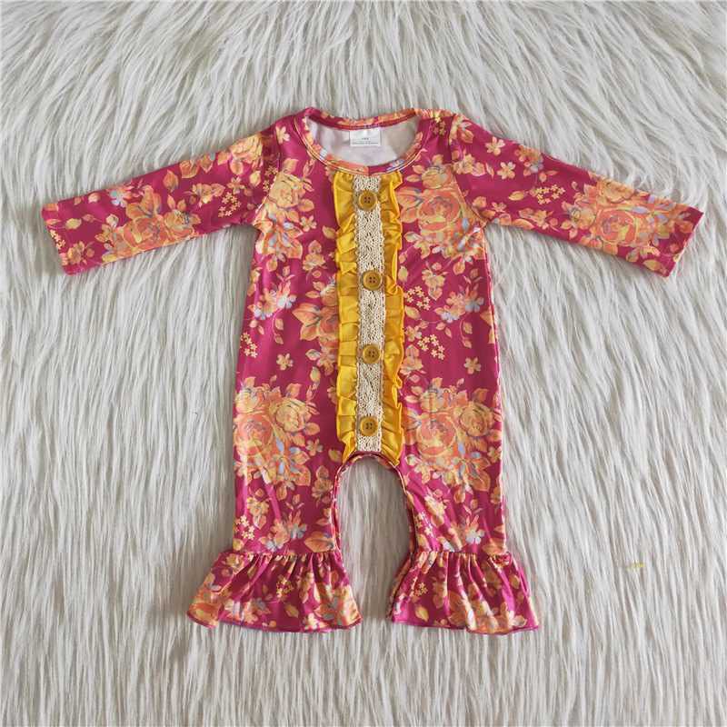 orange red rose yellow botton romper