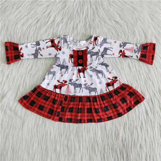 6 A30-11 Christmas red white plaid elk long sleeve dress
