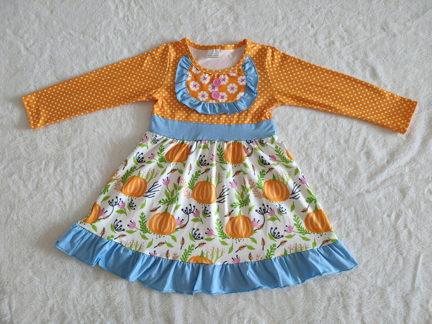 promotion 6 A12-30 pumpkin orange white dot lace long sleeve dress 202408 RTS