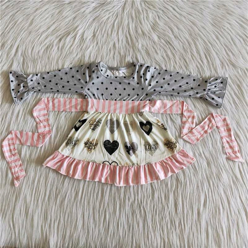 valentine belt love dot grey pink tunic long sleeve dress 0416
