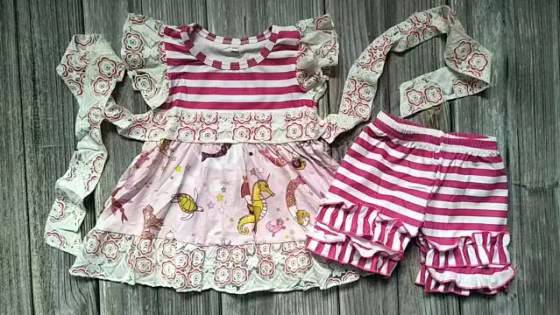 Mermaid red white stripe cartoon belt puffy girl short sleeve shorts