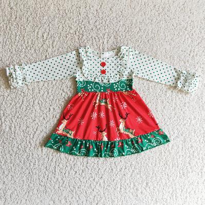 reindeer green polka dots red girls christmas kids dress 05