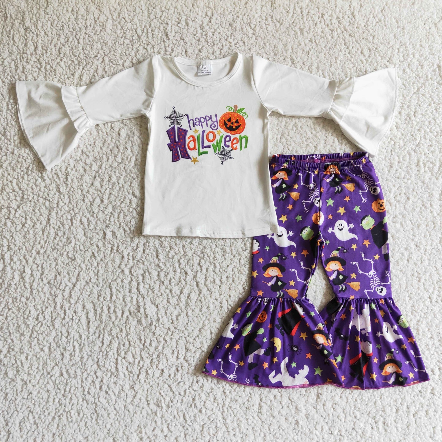 Promotion RTS 6 B9-22 happy halloween boo purple pants long sleeve girl outfit 1005