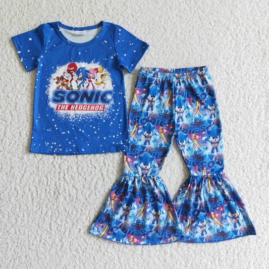 GSPO0165 blue cartoon short sleeve fluore girl outfit clothes 0822 RTS