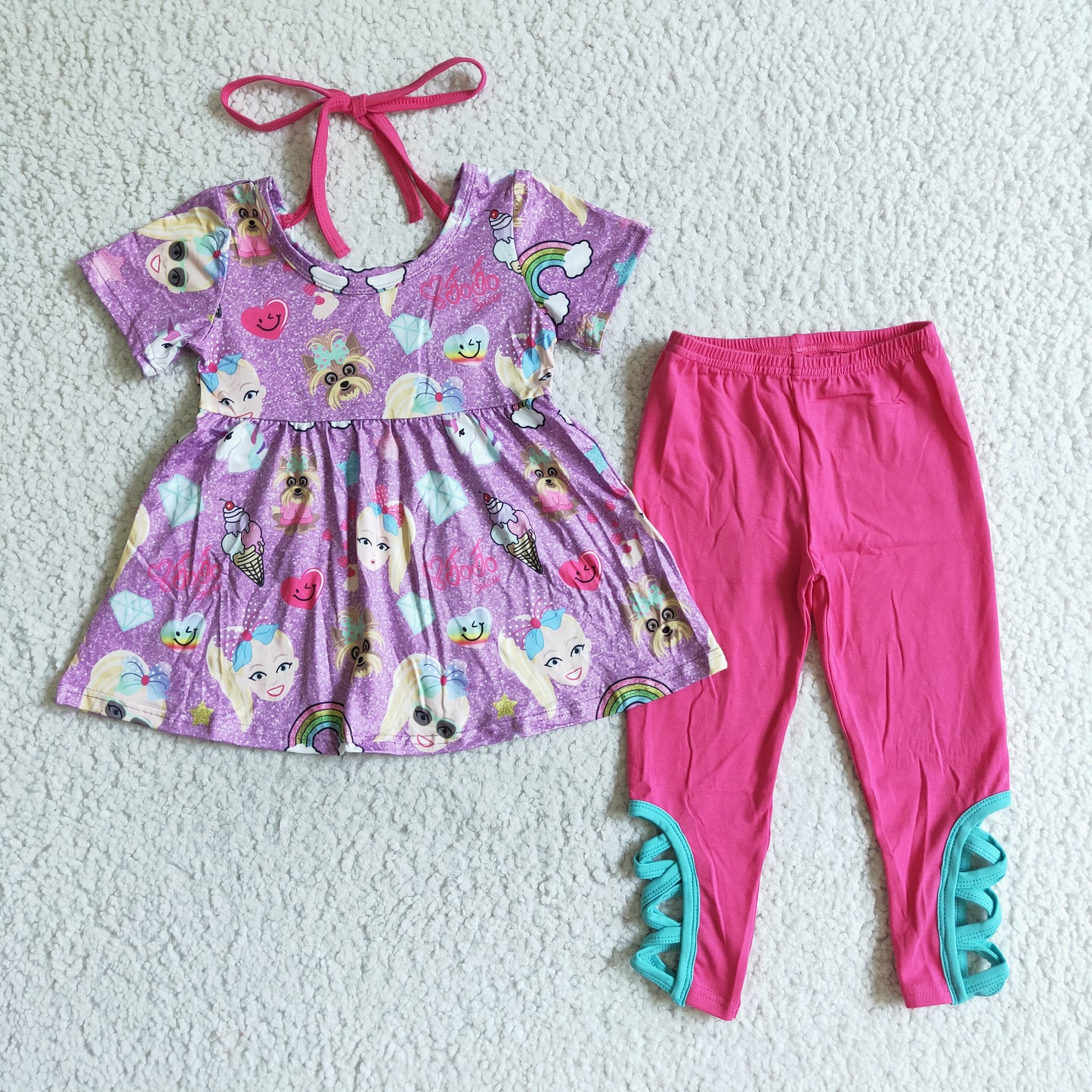 promotion B18-5 cartoon dog girl short sleeve legging girl outfit RTS
