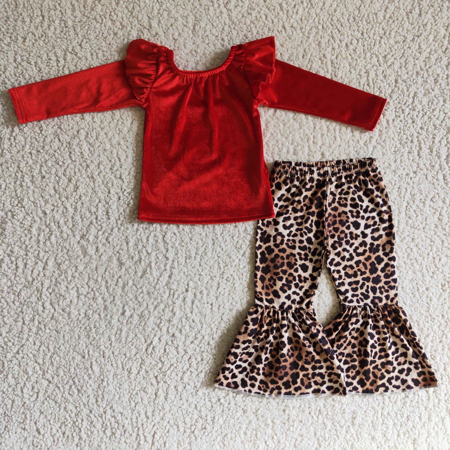 GLP0312 RED velvet leopard long sleeve girl outfit 1101 RTS