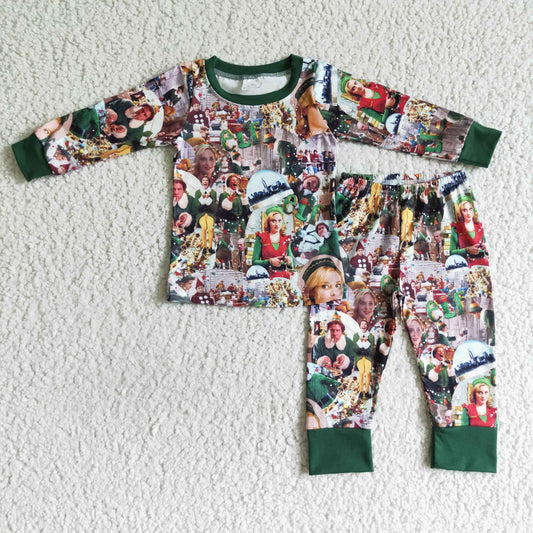 BLP0051 RTS merry Christmas green man long sleeve boy pajamas outfit 0727