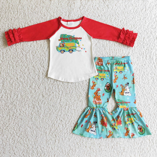 1024 RTS Merry christmas dog long sleeve girl outfit