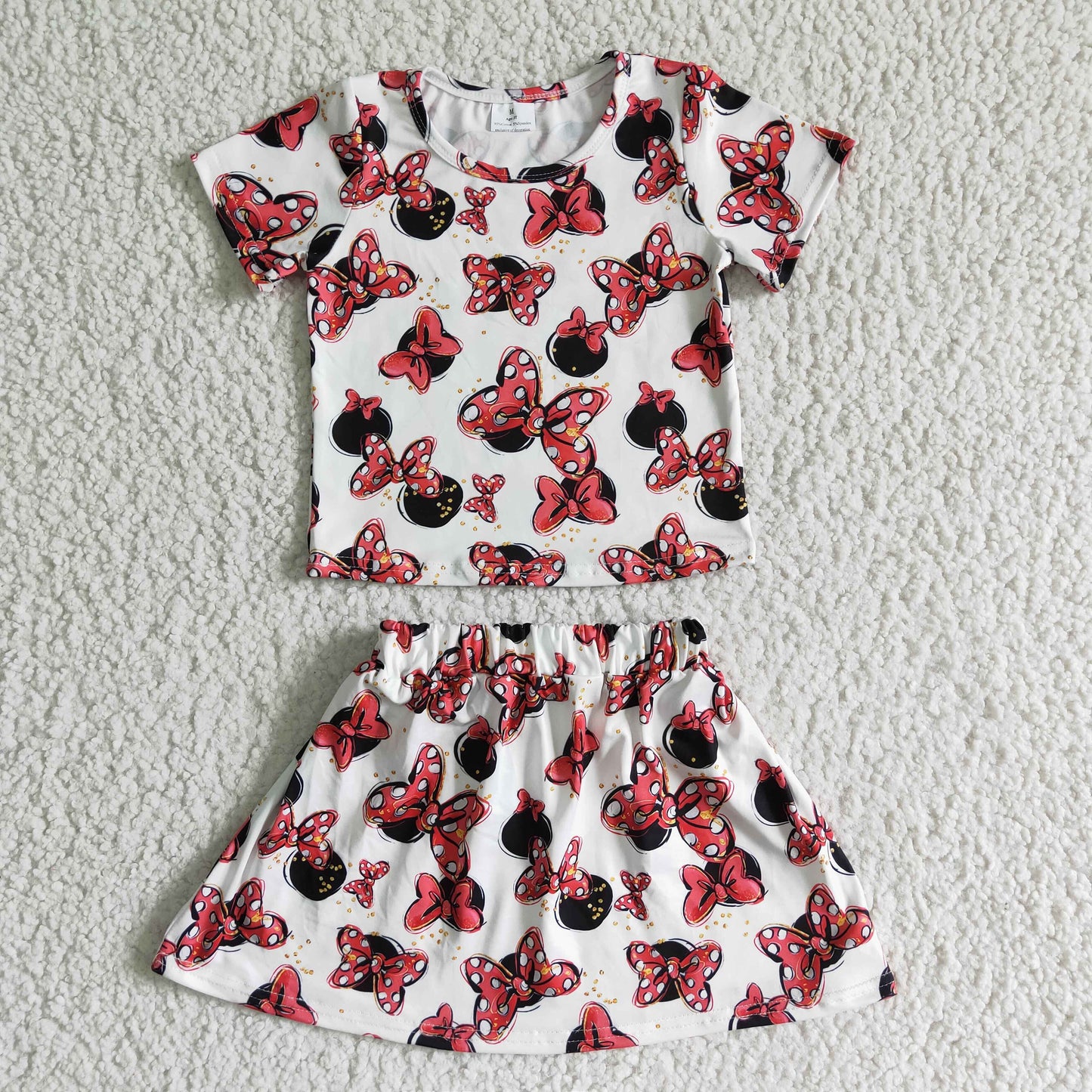 GSD0067 promotion price cartoon mouse skirt red white short sleeve girl outfits 0422