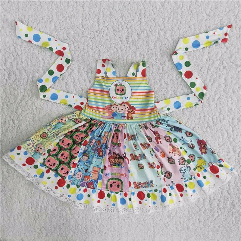 B8-24 rainbow cartoon belt patchwork dot sleeveless dress 20230508 RTS