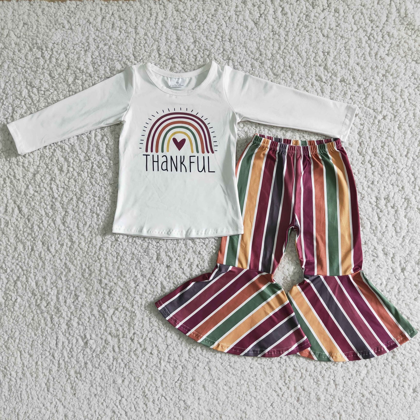 promotion RTS 6 A6-16 White Stripe thanksgiving Long sleeve bell bottom outfits 6 A6-16 RTS