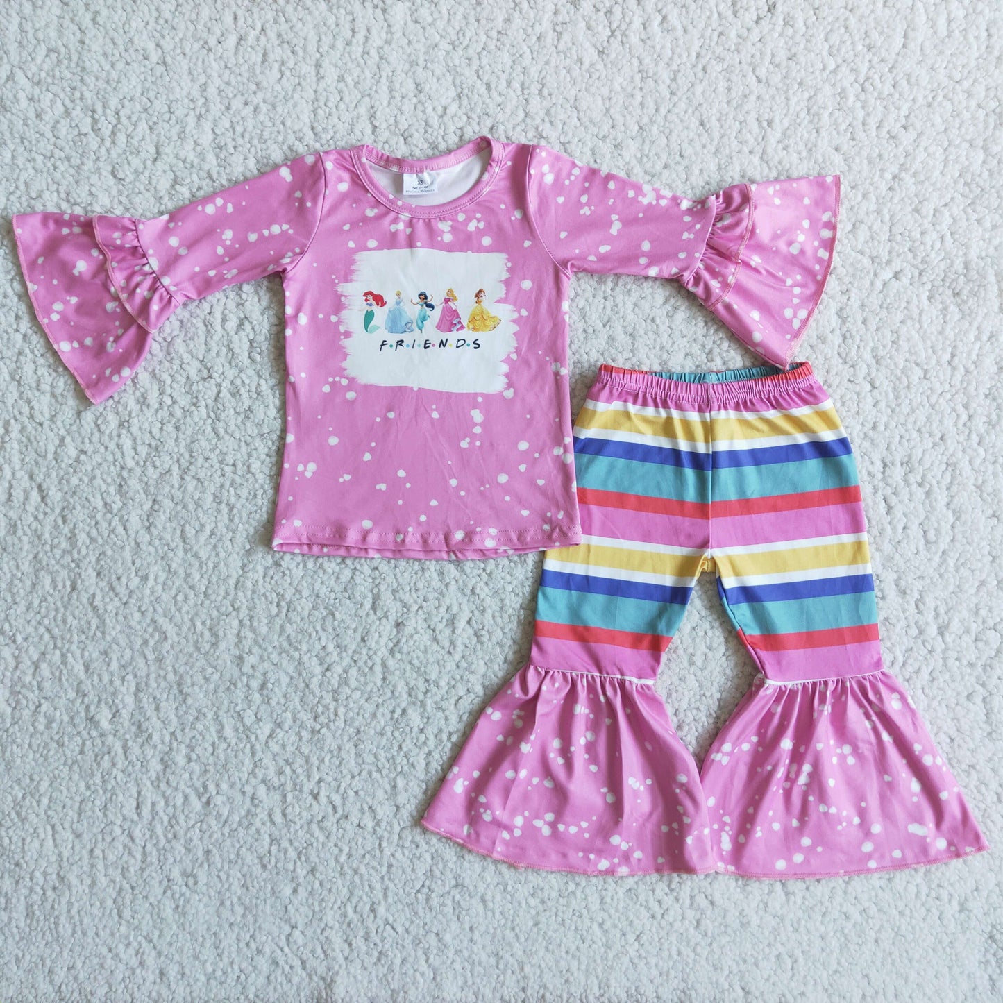 promotion RTS 6 C8-3 cartoon princess friends pink long sleeve bell bottom pant girl outfits