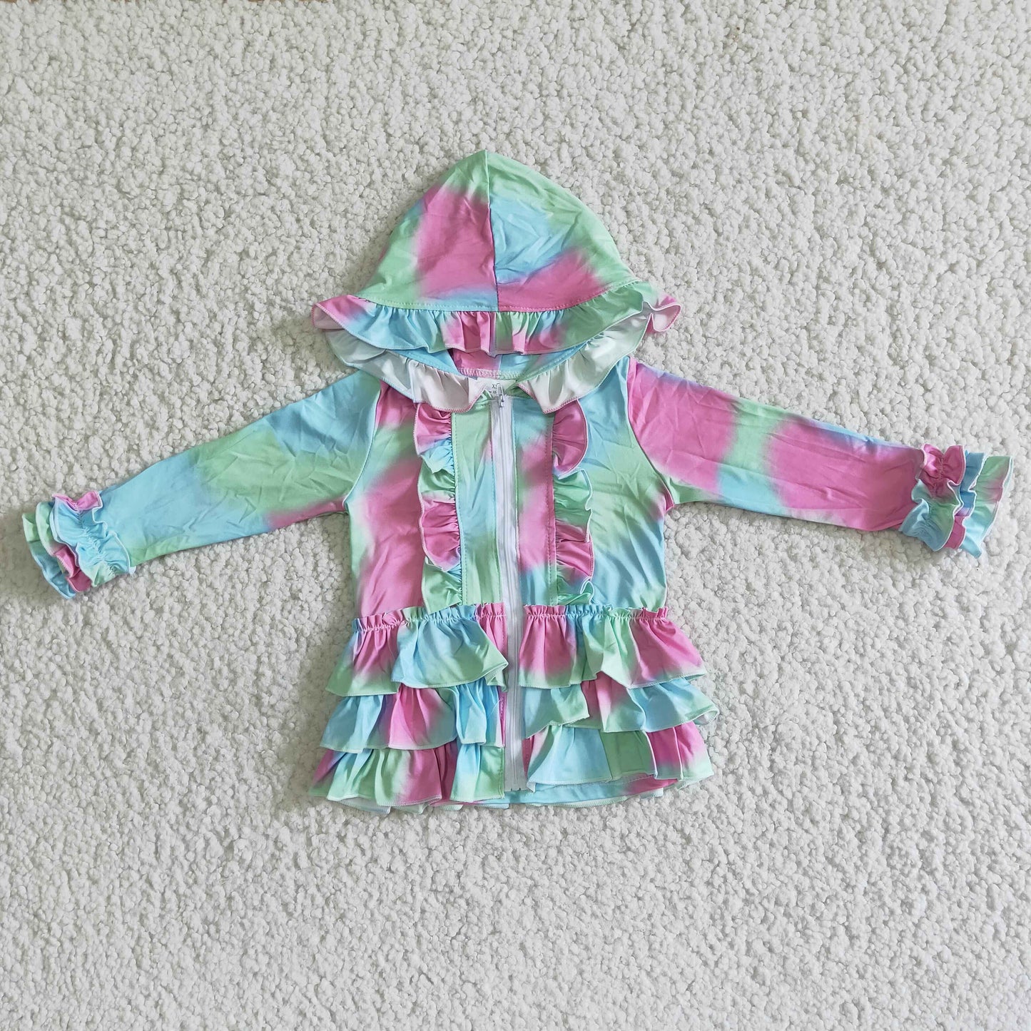 A23-16 Ruffle print zipper design hoodie colorful loose coat top RTS