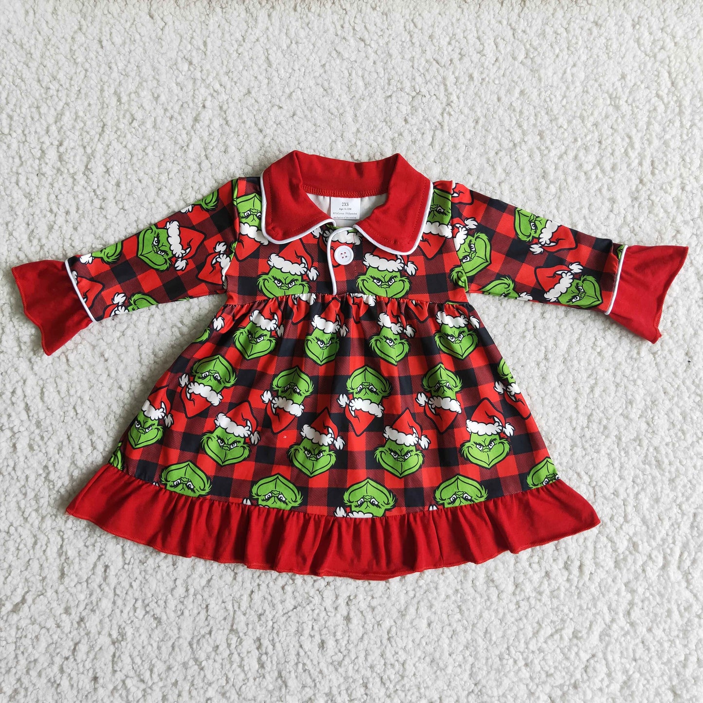 red cartoon tunic long sleeves dress